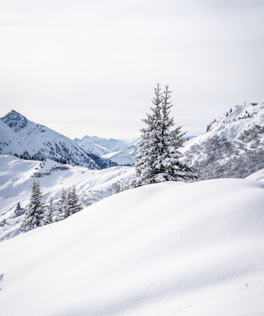 Winter hiking trail along the Grossarler Ache river through the snowy landscape